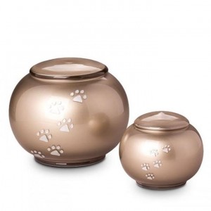 Crystal  - Pet Cremation Ashes Urn - Round Design - (Brown with Silver Pawprints)